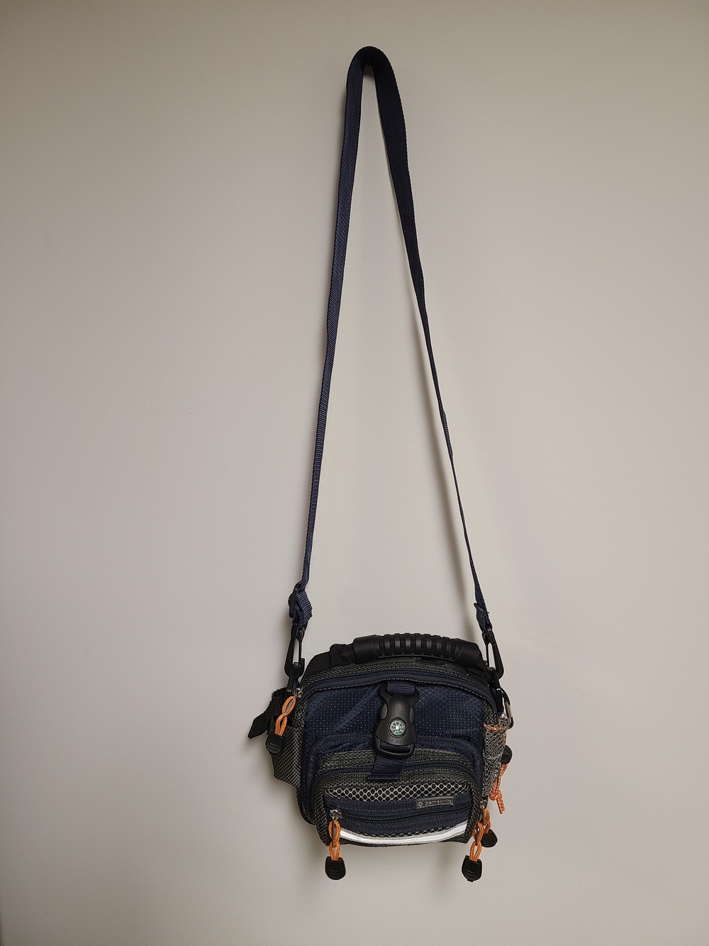 Samsonite Navy Crossbody Mini Messenger Bag with Orange Accents